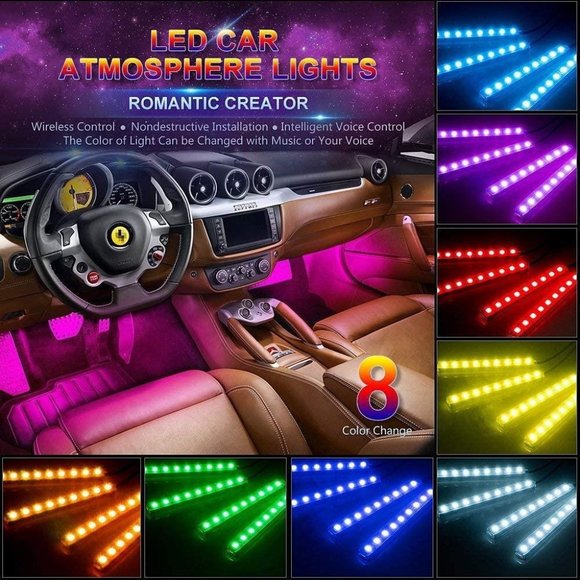 RGB Car LED Light Strips Sound Activated Remote - Picture 1 of 11